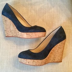 Vince Camuto Navy and Cork Wedge Heels